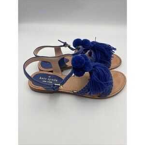 Kate Spade Sunset Suede Blue Flat Tassel Sandals | Women's 7.5M